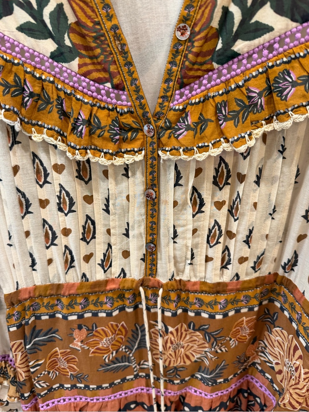 FARM Rio Mixed Floral Patchwork Tunic in Cream, Rust, Mustard & Purple - Picture 3 of 3